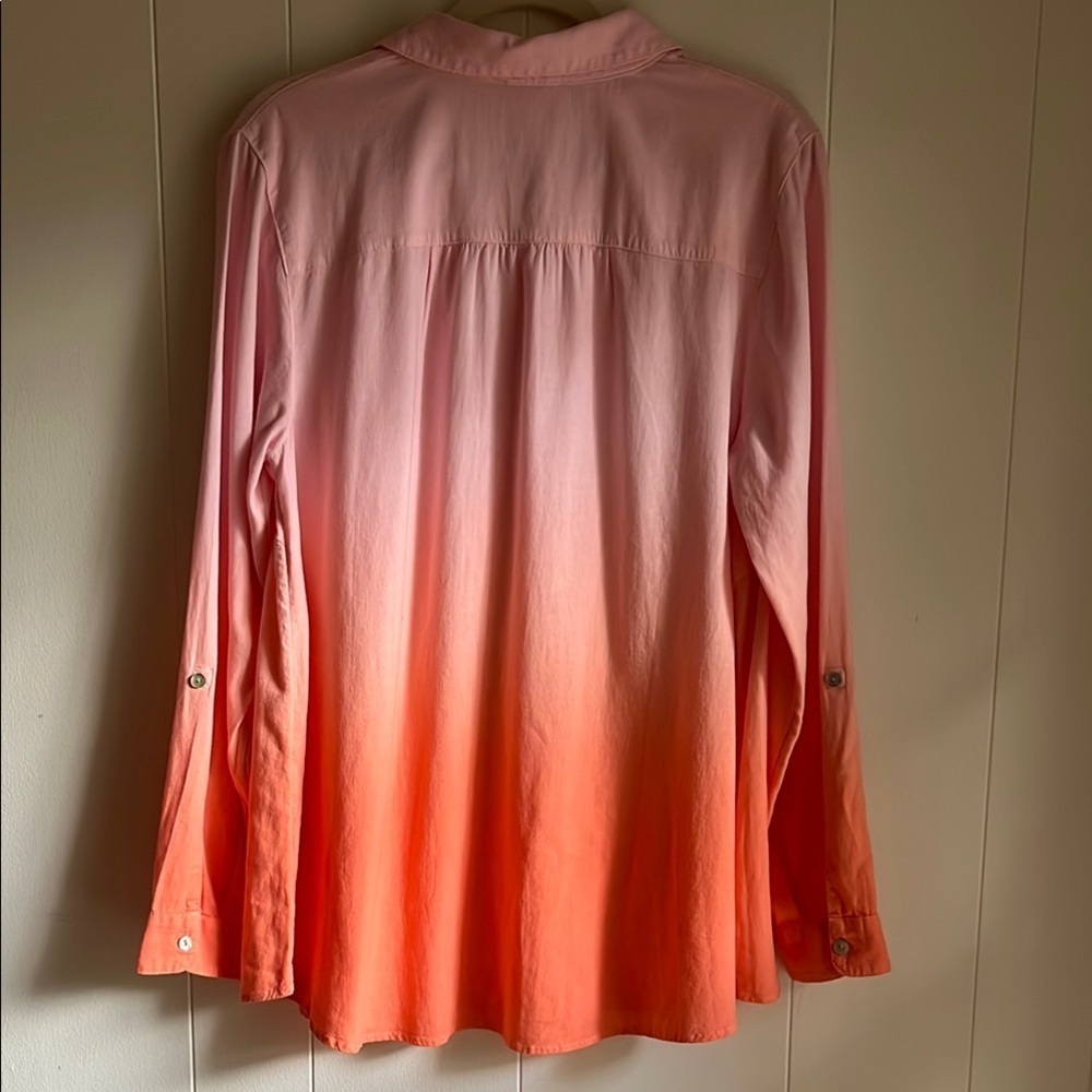 J.Jill Pink and Orange Ombre Button-Up Coastal Beach Lagen Look Shirt Sz Med - Picture 13 of 16